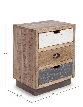 Comodino "Tudor" per camera, Struttura In Mango, Base In Acciaio