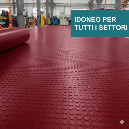 Bolflex Rosso - Pavimento PVC Bollato Bullonato Modello Bollo H.100 cm Spessore 1,2 mm