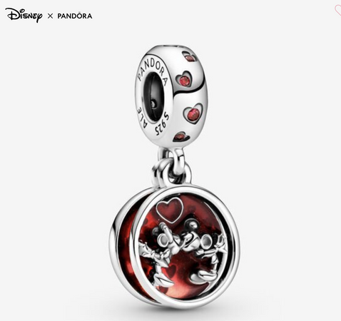 Pandora -Disney, Charm pendente Amore e baci con Mickey Mouse e Minnie