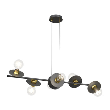 Lampadario 6 Luci Token In Acciaio Nero E Oro Con Barra E Diffusori A Piatti