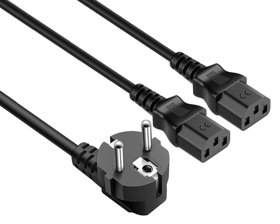 Cavo alimentazione Schuko 10A a sdoppiato con 2 C13, 1,8 mt nero
