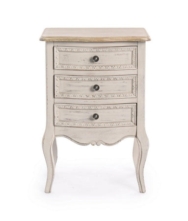 Comodino "Clarisse" per camera, Struttura In Legno Paulownia Con Piano Impiallacciato