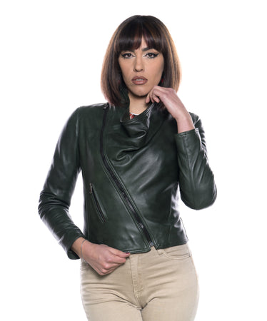Scialla - Giacca Donna Verde in vera pelle