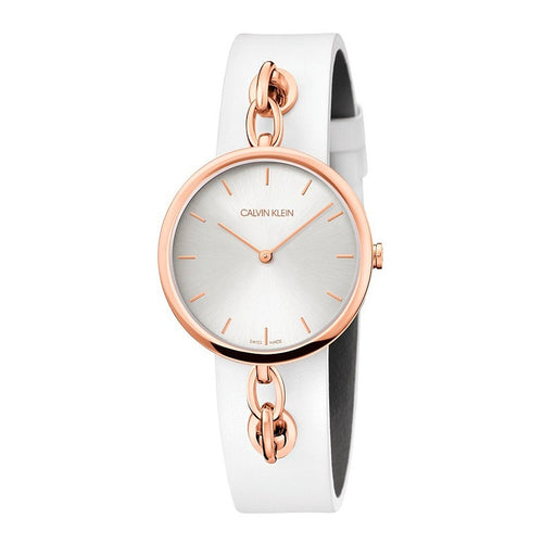 Orologio CALVIN KLEIN donna Chain pelle bianco / oro rosa