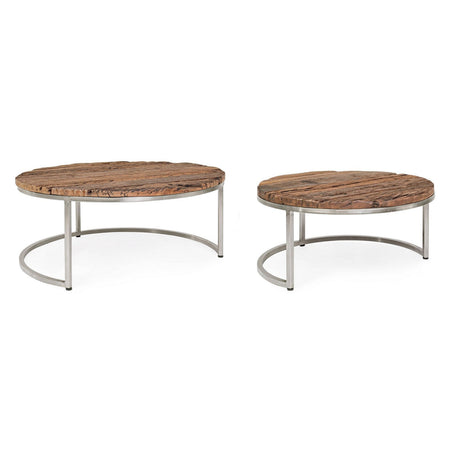 Tavolini "Rafter" struttura in acciaio e piano in legno per arredamento set da 2