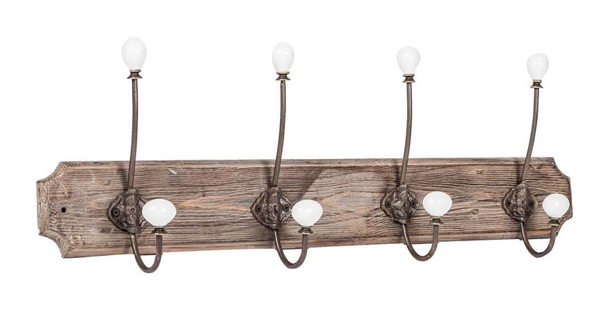 Biscottini Attaccapanni da parete in legno massiccio e ferro forgiato a mano finitura legno anticato 65x10x21 cm