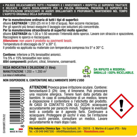 Fila EASYWASH detergente neutro multisuperficie per pavimenti lt.1