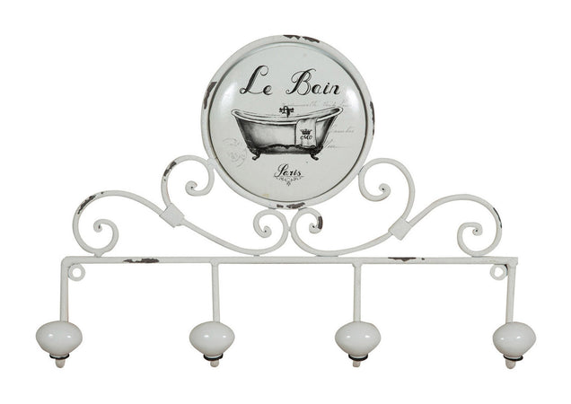 Biscottini Appendino da muro "Le Bain" in ferro battuto finitura bianca anticata 37x6x25 cm