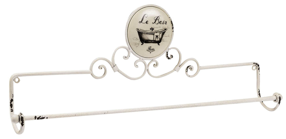 Biscottini Portasciugamani da muro "Le Bain" in ferro battuto finitura Shabby 70x9,5x27,5 cm