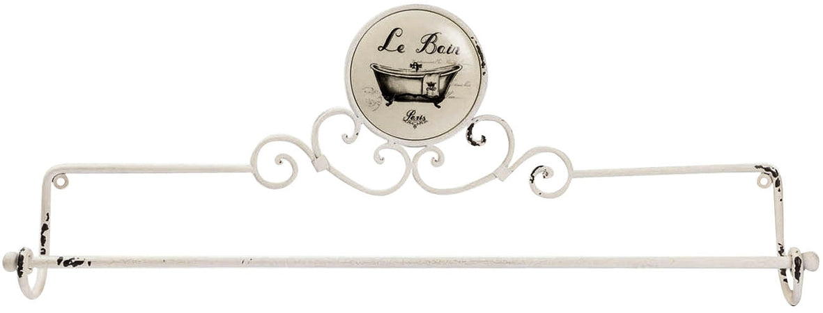 Biscottini Portasciugamani da muro "Le Bain" in ferro battuto finitura Shabby 70x9,5x27,5 cm