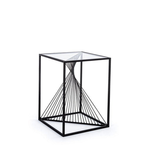 Tavolino Espiral struttura in acciaio e piano in vetro per arredamento