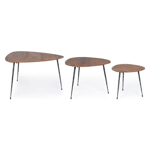 Tavolini Boscage gambe in acciaio piano in legno di mango per arredamento set da 3
