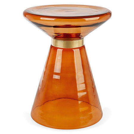 Tavolino "Azmin" in vetro con anello decorativo placcato ottone per arredamento