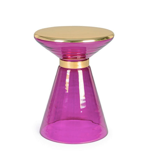 Tavolino Meriel in vetro con anello decorativo e piano placcato ottone per arredamento