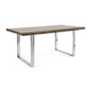 Tavolo C-V Stanton rettangolare, con gambe in acciaio, piano in legno riciclato e vetro temperato, stile moderno