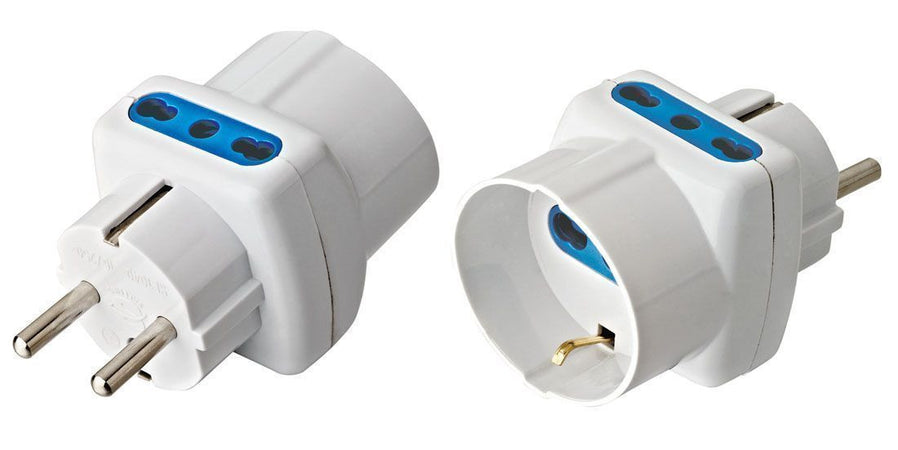 Adattatore Triplo Spina Schuko a Prese Bipasso con Schuko Bianco