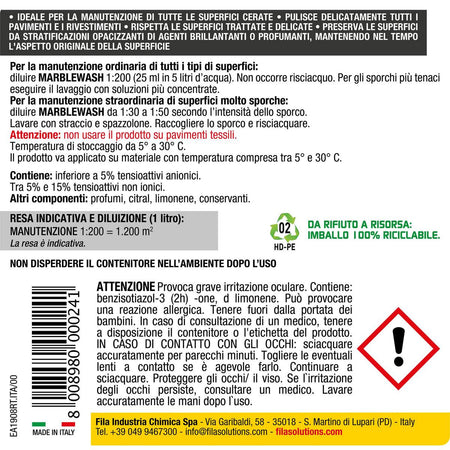 Fila Marblewash – Detergente per marmo e pietra – 1 litro