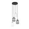 Lampadario 4 Luci Verdi Base Tonda Acciaio Nero Vetri Plissettati Bianco E Fumè