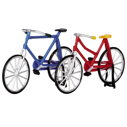 Biciclette con Cavalletto, accessorio villaggio di Natale in Plastica, set 2 pezzi