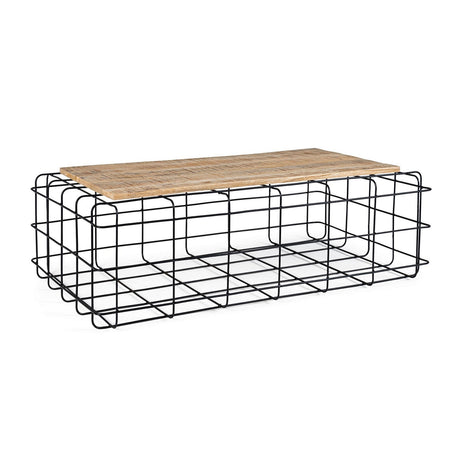Tavolino "Trellis" struttura in acciaio piano in legno di mango per arredamento