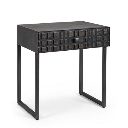 Tavolino "Dorset" struttura in acciaio e cassetto in legno di mango per arredamento