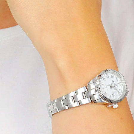 Orologio LORENZ donna Ginevra datario acciaio / bianco