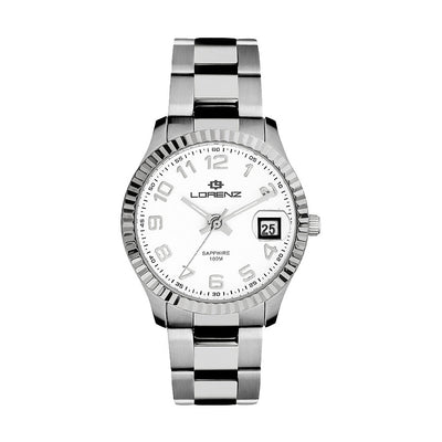 Orologio LORENZ donna Ginevra datario acciaio / bianco