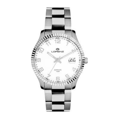Orologio LORENZ uomo Ginevra datario acciaio / bianco