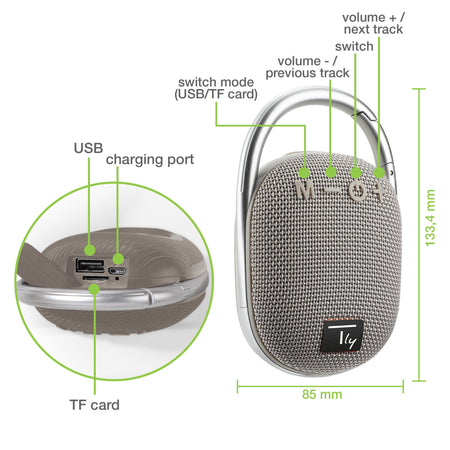 Mini Altoparlante Wireless BT V5.3 Speaker Luce LED Vivavoce TF USB Grigio