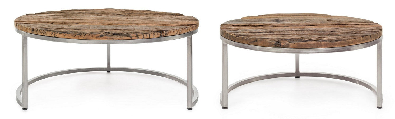 Tavolini "Rafter" struttura in acciaio e piano in legno per arredamento set da 2