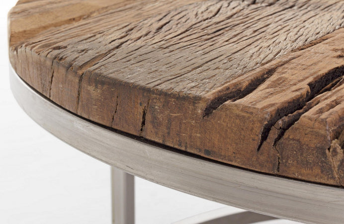 Tavolini "Rafter" struttura in acciaio e piano in legno per arredamento set da 2