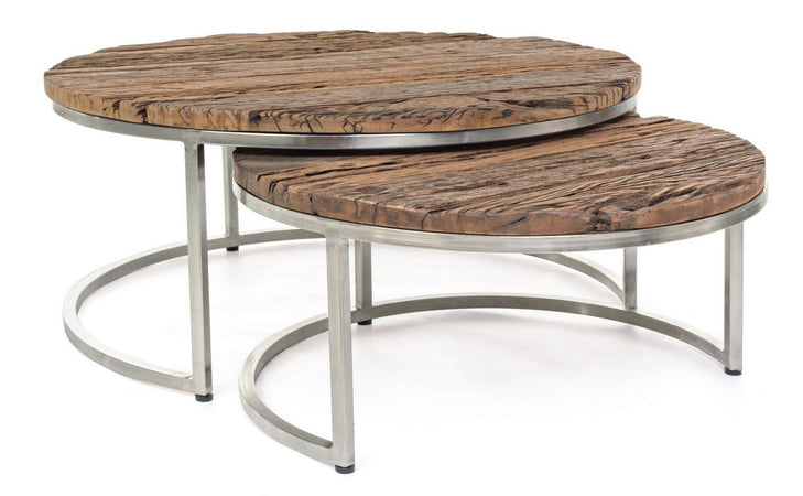 Tavolini "Rafter" struttura in acciaio e piano in legno per arredamento set da 2