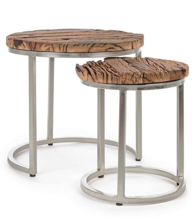 Tavolini "Rafter" struttura in acciaio e piano in legno per arredamento set da 2