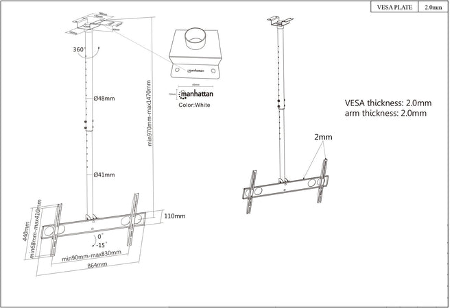 Supporto universale a soffitto per TV LED/LCD 37-70''