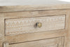 Comodino Mayra per camera, Struttura In Legno Di Mango Con Decorazioni Intarsiate A Mano, Schienale E Fondo Cassetti In Mdf