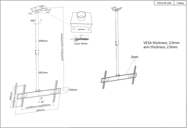Supporto universale a soffitto per TV LED/LCD 37-70''
