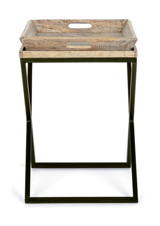 Tavolino "Tray" struttura in acciaio piano in legno di mango per arredamento