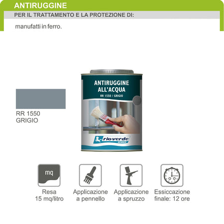 Renner RR1550 750ml antiruggine grigio base acqua per ferro