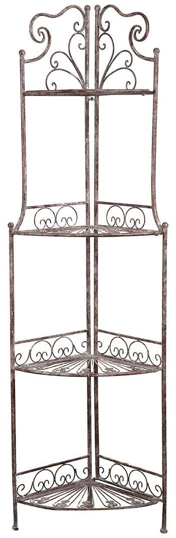 Biscottini Etagere ad angolo, multifunzione, richiudibile in ferro battuto finitura ruggine anticata L46xPR32xH155 cm