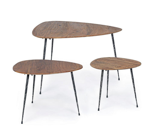 Tavolini "Boscage" gambe in acciaio piano in legno di mango per arredamento set da 3