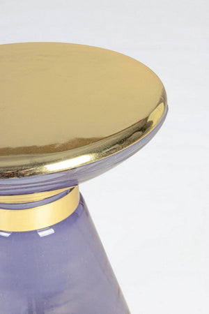 Tavolino "Meriel" in vetro con anello decorativo e piano placcato ottone per arredamento