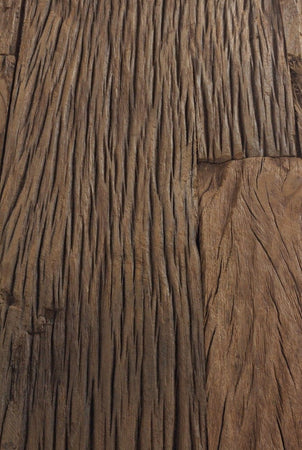 Tavolo "C-V Stanton" rettangolare, con gambe in acciaio, piano in legno riciclato e vetro temperato, stile moderno