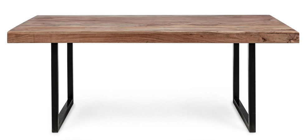 Tavolo Egon rettangolare, con gambe in acciaio, piano in legno di acacia, stile moderno