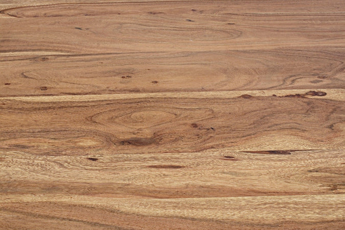 Tavolo Egon rettangolare, con gambe in acciaio, piano in legno di acacia, stile moderno