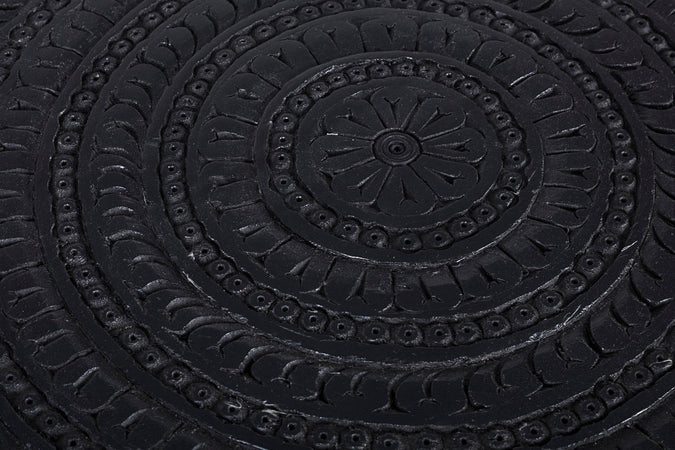 Tavolino "Kirtan" in acciaio e piano in legno di mango per arredamento set da 3