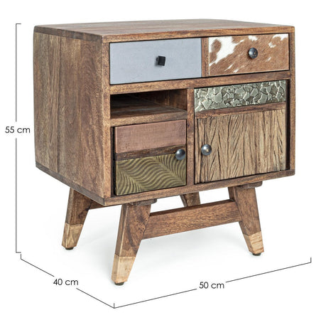 Comodino "Dhaval" per camera, Struttura In Legno Di Mango, Schienale In Mdf