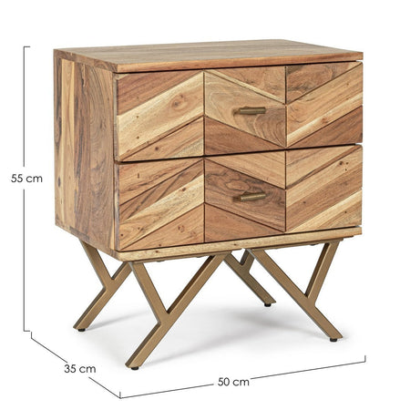 Comodino "Raida" in Legno di Acacia struttura in acciaio h 55 cm