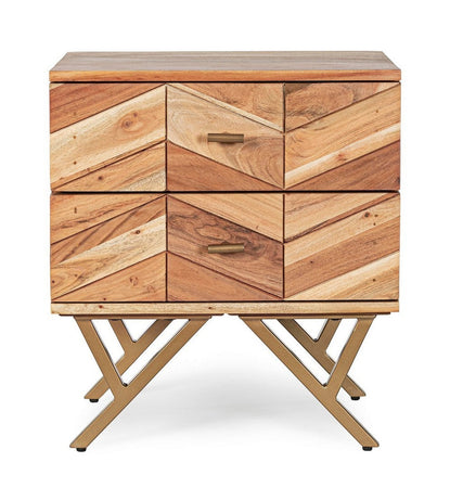 Comodino "Raida" in Legno di Acacia struttura in acciaio h 55 cm