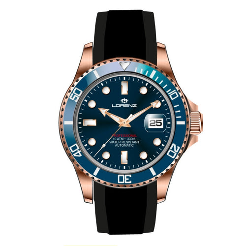 Orologio LORENZ uomo Submarine automatico gomma nero / blu