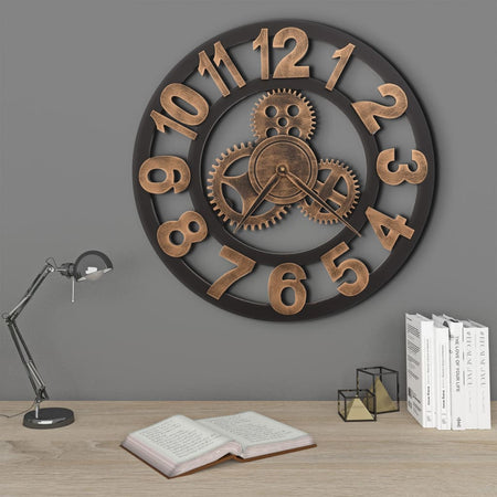 Orologio da Parete in Metallo 58 cm Design Particolare e Moderno Dorato e Nero